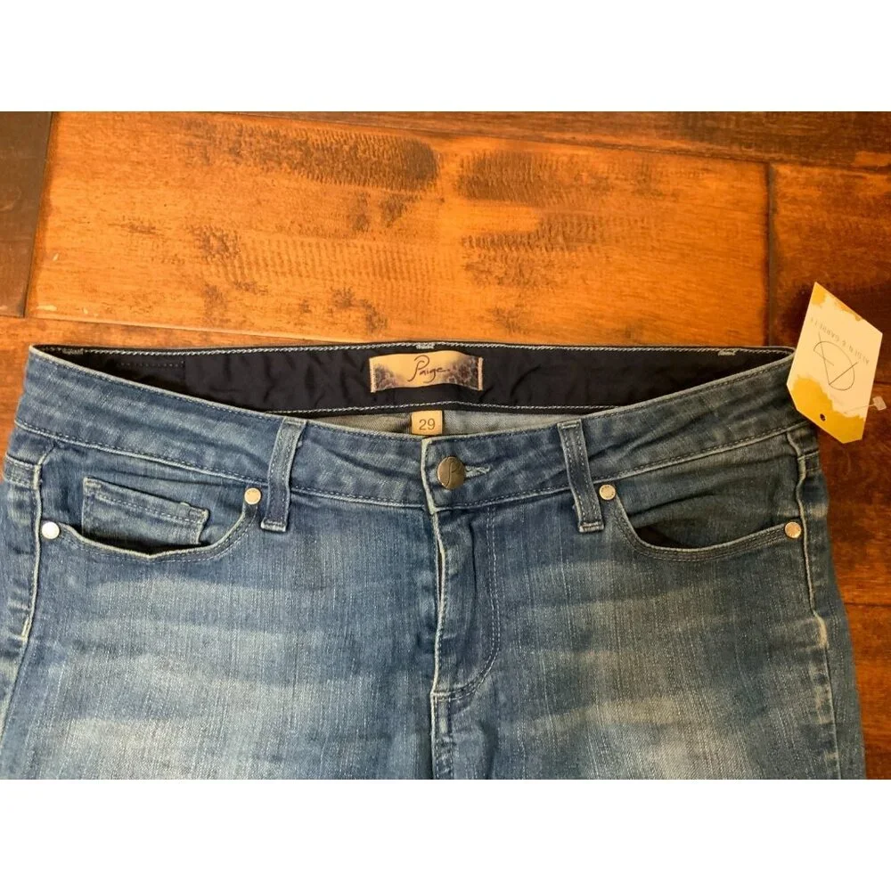 Paige Blue Medium Wash Denim Peg Skinny Ankle Crop Jeans, Size 29